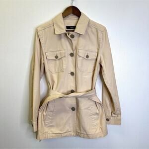 Vtg GAP size Medium Ecru bush Barn jacket Chore Coat Tie Belt 100% cotton‎